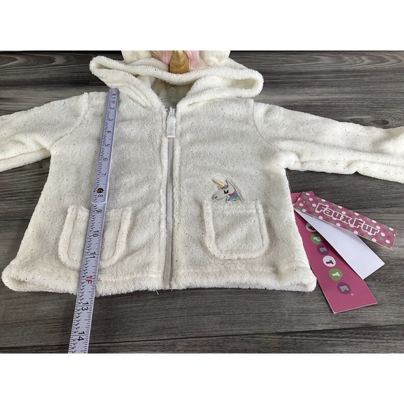 Wippette Kids Faux Fur Girls Zip Up Unicorn Sparkly Jacket Size 12 Months/white. - Picture 15 of 16